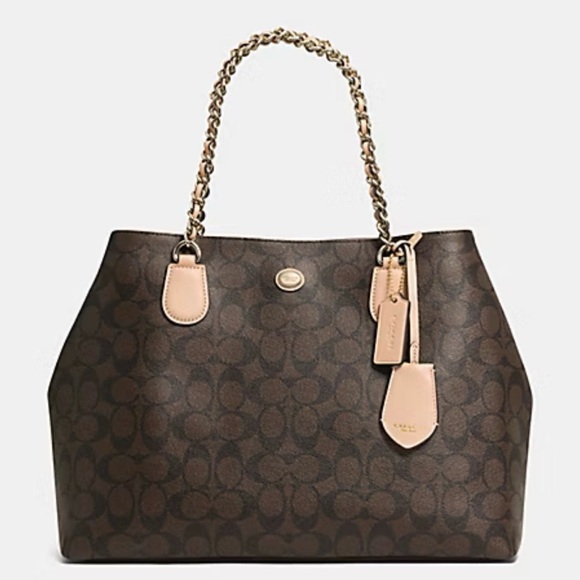 Coach Signature Peyton Chain Tote Brown #F32835 EUC - Picture 1 of 14